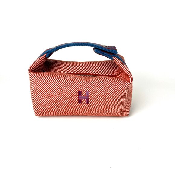 HERMES Bride-A-Brac H Natte Wool PM Tomette Red Blue Pouch Toiletry Bag - Picture 3 of 12